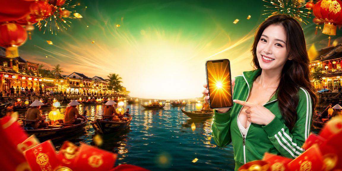 Người chơi đăng ký tài khoản cm2 tại Hội An với đèn lồng lễ hội rực rỡ xung quanh